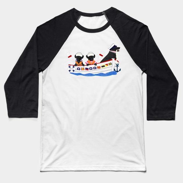 Nautical Preppy Dogs - Black Lab Baseball T-Shirt by emrdesigns